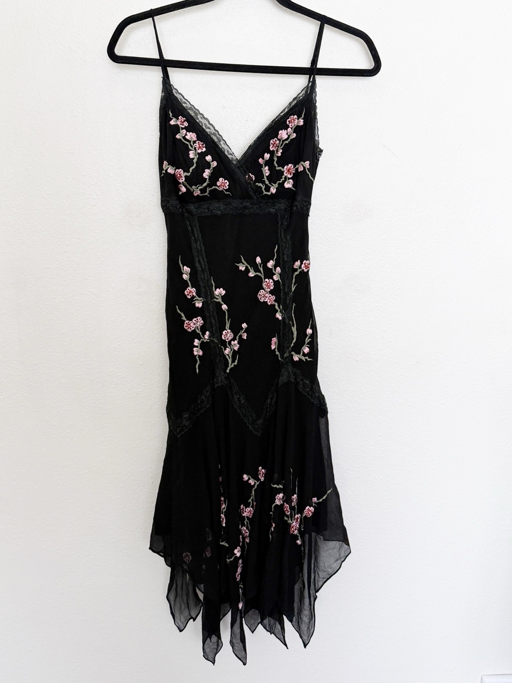 Vintage Y2K Sue Wong 100% Silk Embroidered Fairy Hem Dress Sz 2 - Picture 2 of 13